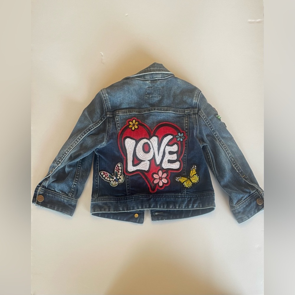 Hand made one of a kind Embellished Jean Jacket with Crew Cuts jean jacket